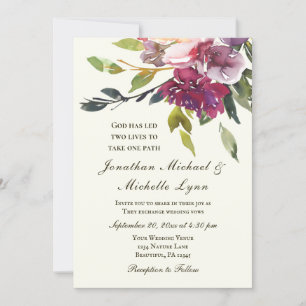 Invitación Boda cristiano floral de lavanda morada rosa