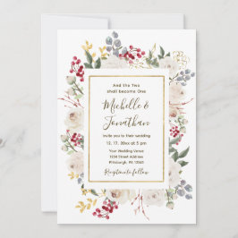 Invitación Boda cristiano floral de oro blanco rojo invierno