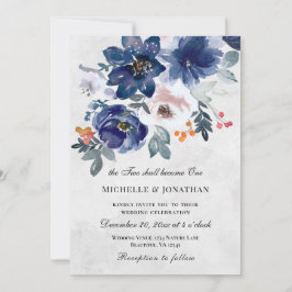 Invitación Boda cristiano floral rosa azul oscuro Rubor