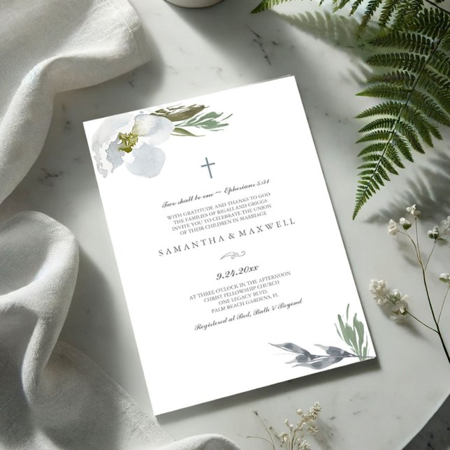 Invitación Boda cristiano Guay Gray Watercolor Florals (Baptism invitations watercolor grey flowers and greenery)