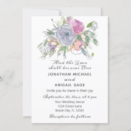 Invitación Boda cristiano morado floral rosa Rubor