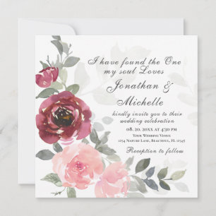Invitación Boda cristiano rosa de Rubor borgoña floral