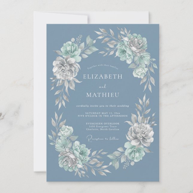 Invitación Boda crujiente de invierno azul acero (Anverso)