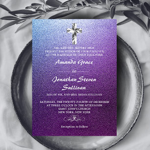 Invitación Boda Cruz Cristiana de Plata Púrpura
