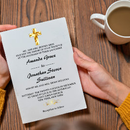 Invitación Boda Cruz Cristiana Simple Dorada Nochebuena