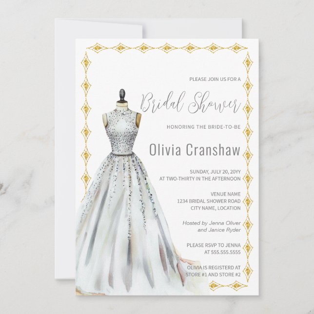 Invitación Boda Crystal Look Gown Bridal Shower (Anverso)