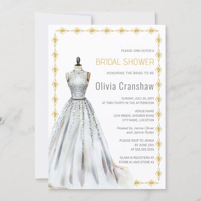 Invitación Boda Crystal Look Gown Bridal Shower (Anverso)