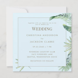 Invitación Boda cuadrada azul tropical helado sin padres