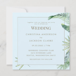 Invitación Boda cuadrada azul tropical helado sin padres