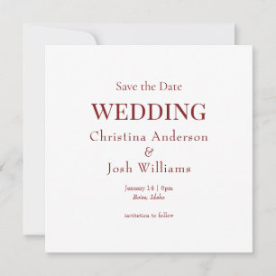 Invitación Boda Cuadrada Burgundy Guardar la Fecha