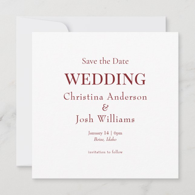 Invitación Boda Cuadrada Burgundy Guardar la Fecha (Anverso)