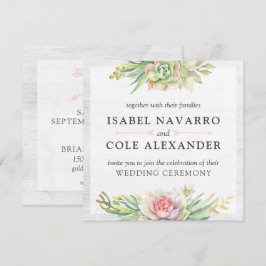 Invitación Boda Cuadrada de Cactus Suculento Acuarela Rústica
