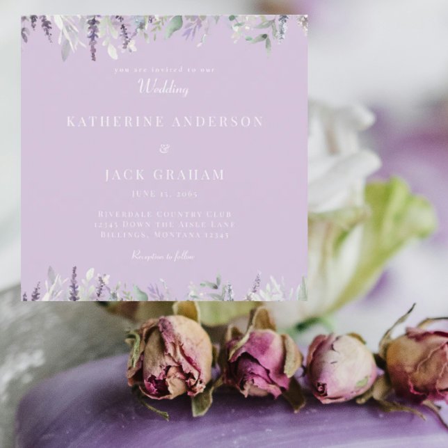 Invitación Boda cuadrada de follaje simplemente lavanda (Subido por el creador)