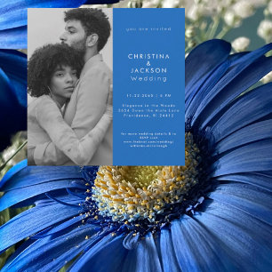 Invitación Boda Cuadrada de Foto Azul Zafiro