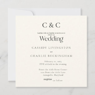 Invitación Boda Cuadrada de Monograma de Crema Simple