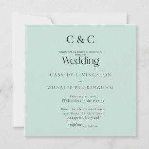 Invitación Boda Cuadrada de Monograma Simple Espuma de Mar