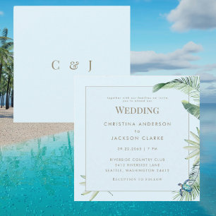 Invitación Boda cuadrada de tortuga marina azul tropical hela