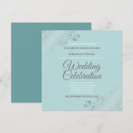 Invitación Boda Cuadrada Elegante de Filigrana de Plata en Ve