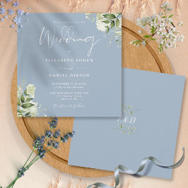 Invitación Boda cuadrada floral de monograma de verde azul po