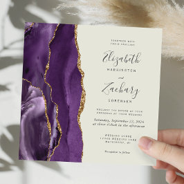 Invitación Boda Cuadrada Moderna de Ágata Dorada Púrpura y Ma