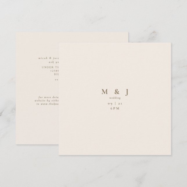 Invitación Boda Cuadrada Moderna y Simple de Crema (Anverso / Reverso)