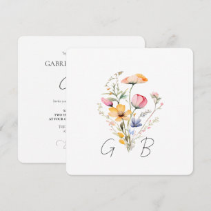 Invitación Boda cuadrada monograma de pradera de flores silve