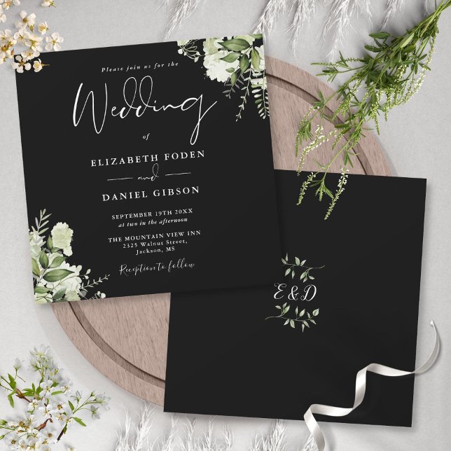 Invitación Boda Cuadrada Monograma Verde Blanco (Subido por el creador)