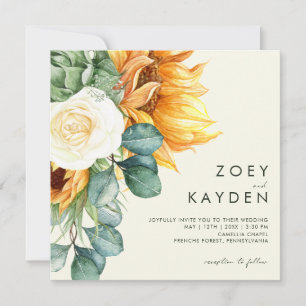Invitación Boda cuadrado amarillo claro del girasol del país 