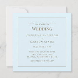 Invitación Boda Cuadrado Azul Hielo Moderno Sin Padres