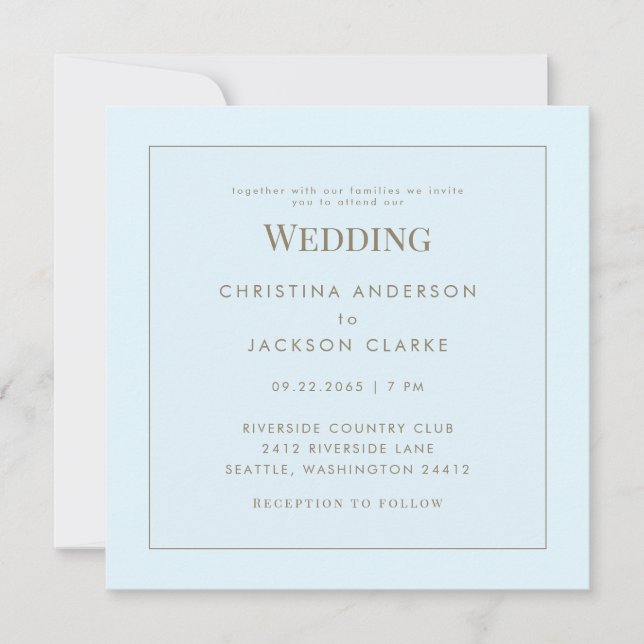 Invitación Boda Cuadrado Azul Hielo Moderno Sin Padres (Anverso)