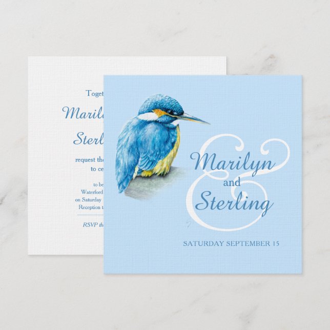 Invitación Boda cuadrado azul y blanco (Anverso / Reverso)