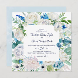 Invitación Boda cuadrado clásico de flores blancas