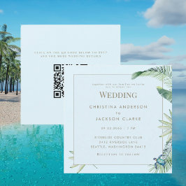 Invitación Boda Cuadrado Código QR Tortuga Marina Azul Tropic