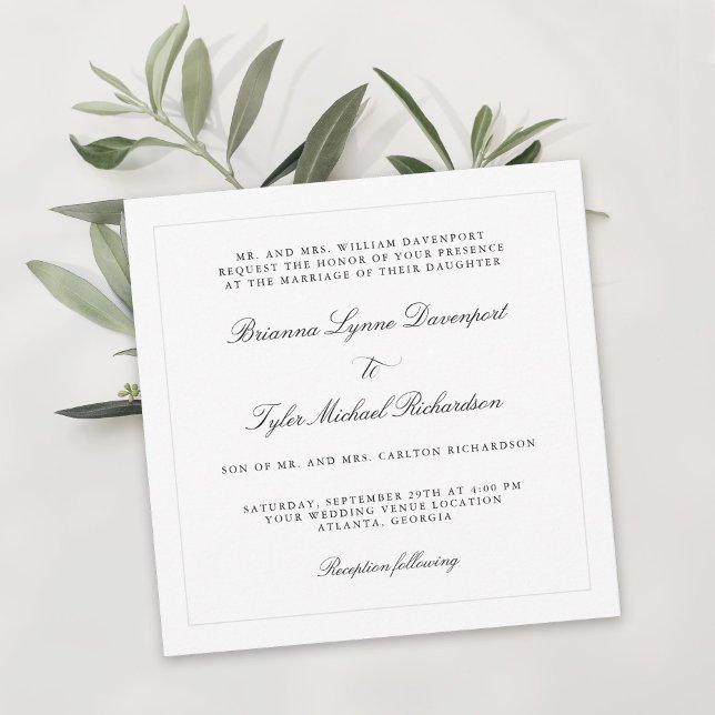 Invitación Boda cuadrado de elegancia simple clásico (Subido por el creador)