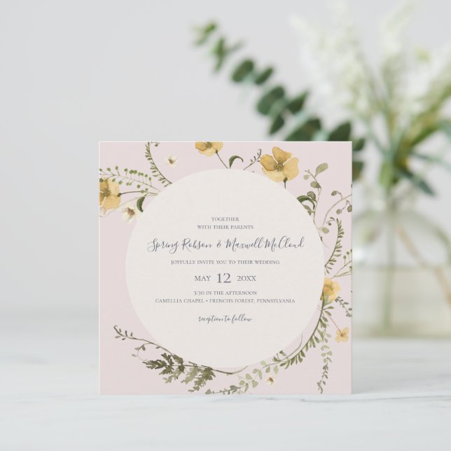 Invitación Boda cuadrado de flor salvaje de primavera (Anverso de pie)