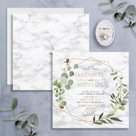 Invitación Boda cuadrado de mármol de Eucalipto geométrico de