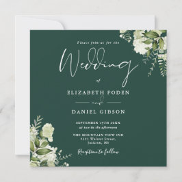 Invitación Boda cuadrado de monograma floral de vegetación es
