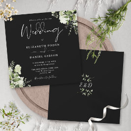 Invitación Boda cuadrado de monograma verde blanco negro