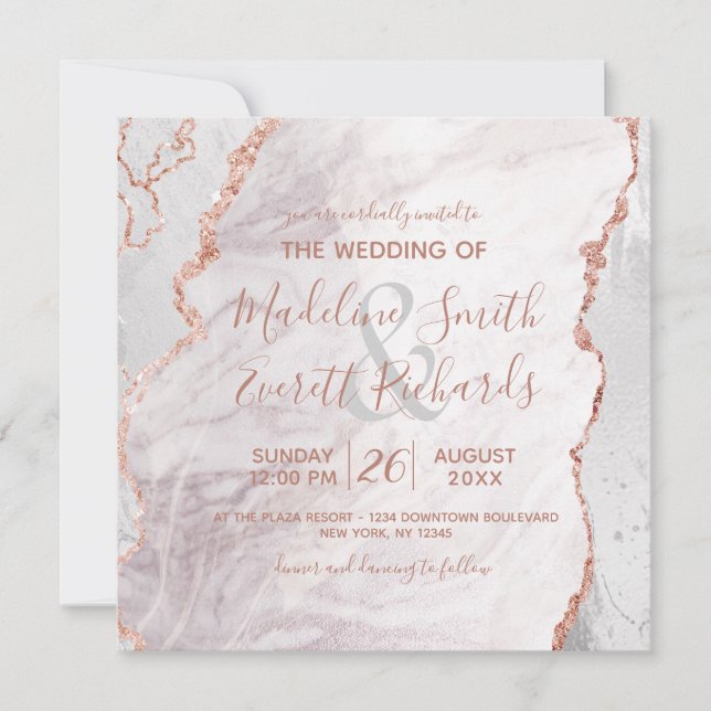 Invitación Boda cuadrado de Relieve metalizado de mármol blan (Anverso)
