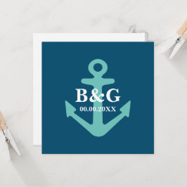 Invitación Boda cuadrado del logotipo del ancla náutica azul 