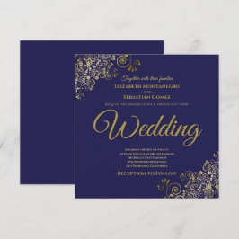 Invitación Boda cuadrado elegante azul de la Marina de los Añ