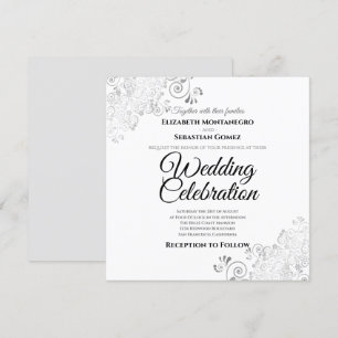 Invitación Boda cuadrado elegante de filigrí plateado