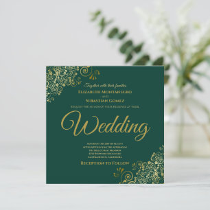 Invitación Boda cuadrado elegante verde esmeralda