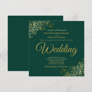 Invitación Boda cuadrado elegante verde esmeralda