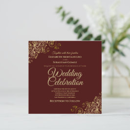 Invitación Boda cuadrado elegante y simple Auburn Brown