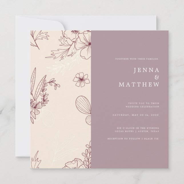 Invitación Boda cuadrado floral crema moderna (Anverso)
