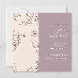 Invitación Boda cuadrado floral crema moderna