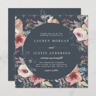 Invitación boda cuadrado floral de jardín nostálgico