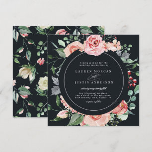 Invitación boda cuadrado floral elegante de medianoche