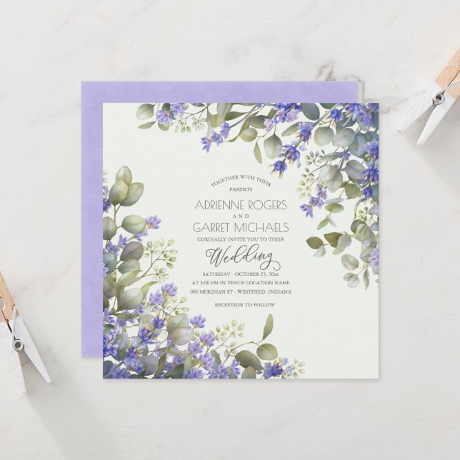 Invitación Boda cuadrado Lavender y Eucalyptus (Anverso/Reverso In Situ)